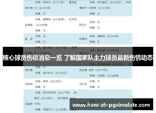 核心球员伤停消息一览 了解国家队主力球员最新伤情动态 核心球员伤停消息一览 了解国家队主力球员最新伤情动态