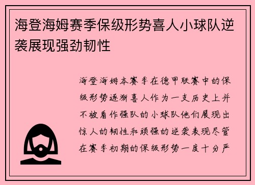 海登海姆赛季保级形势喜人小球队逆袭展现强劲韧性